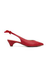 Slingback with cone heel and bow on the strap - RED