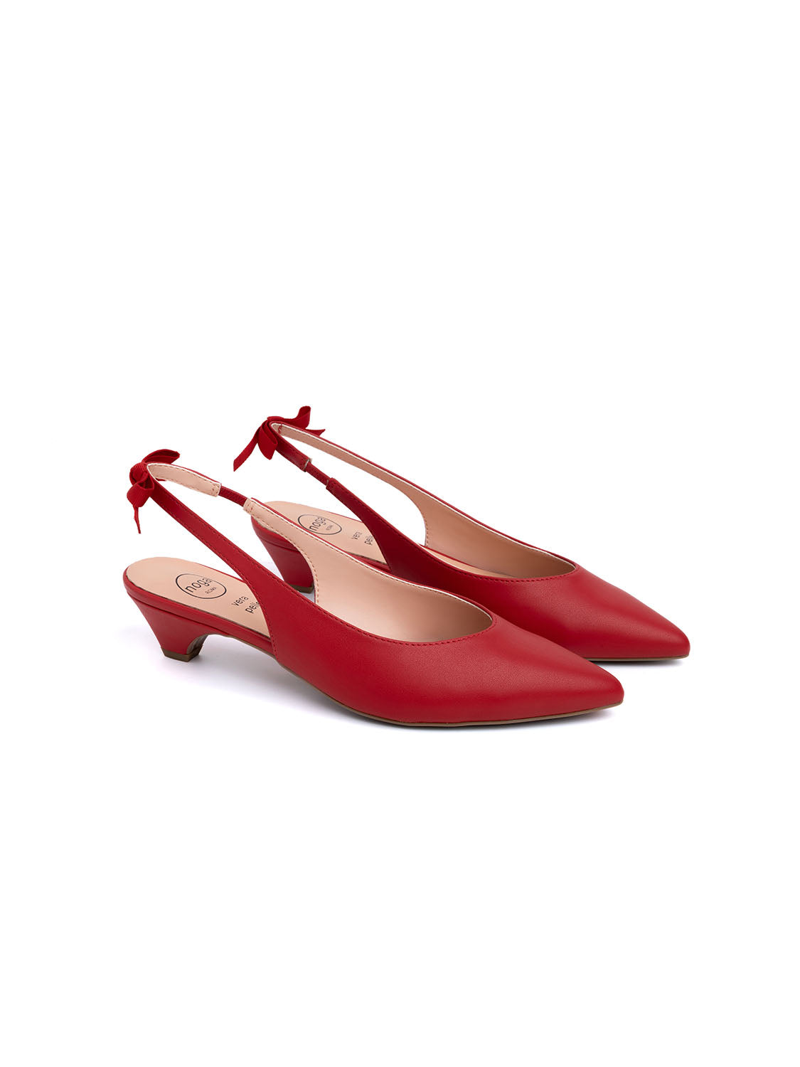 Slingback with cone heel and bow on the strap - RED