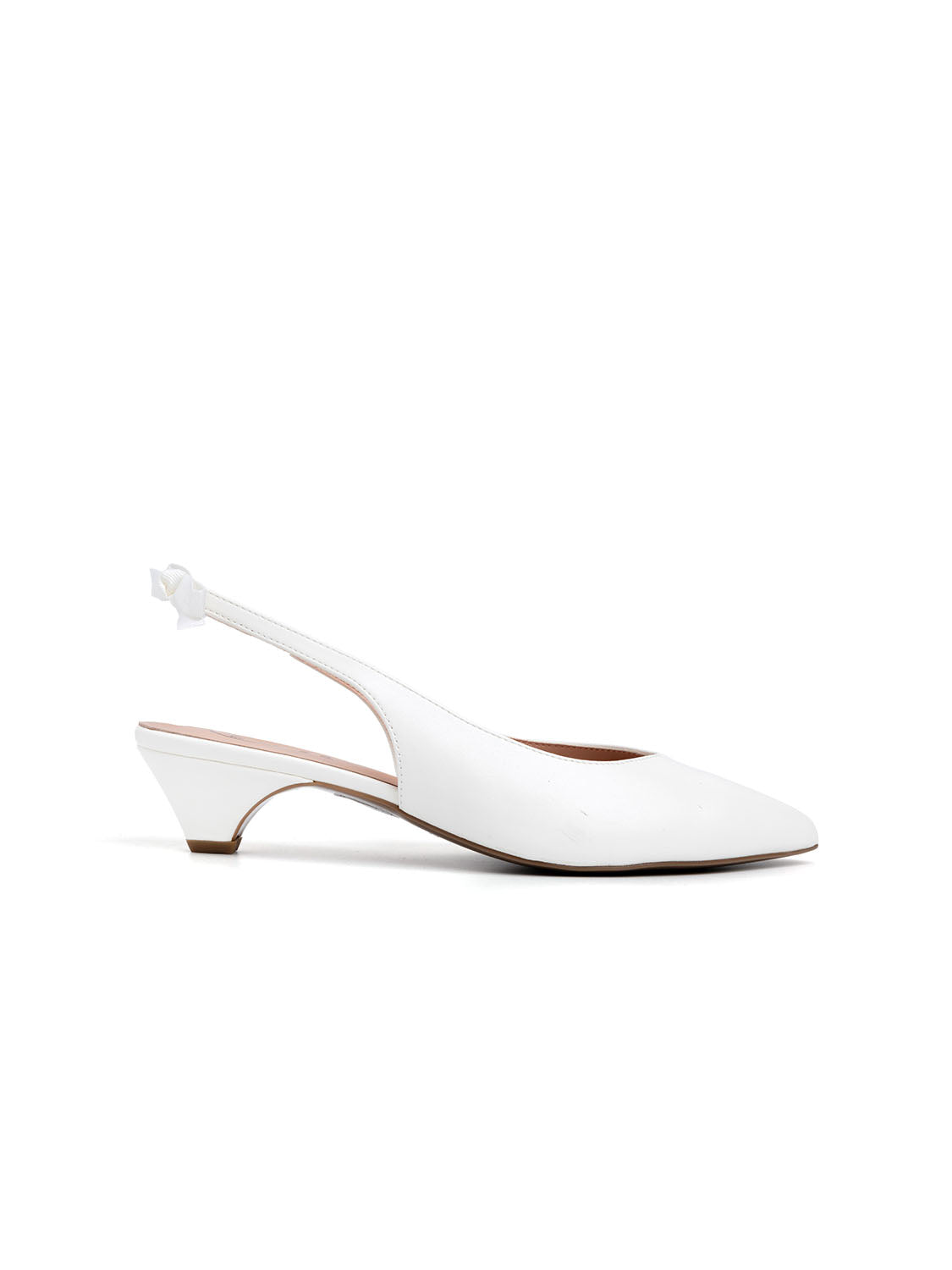 Slingback con tacco a cono e fiocchetto sul cinturino - BIANCO