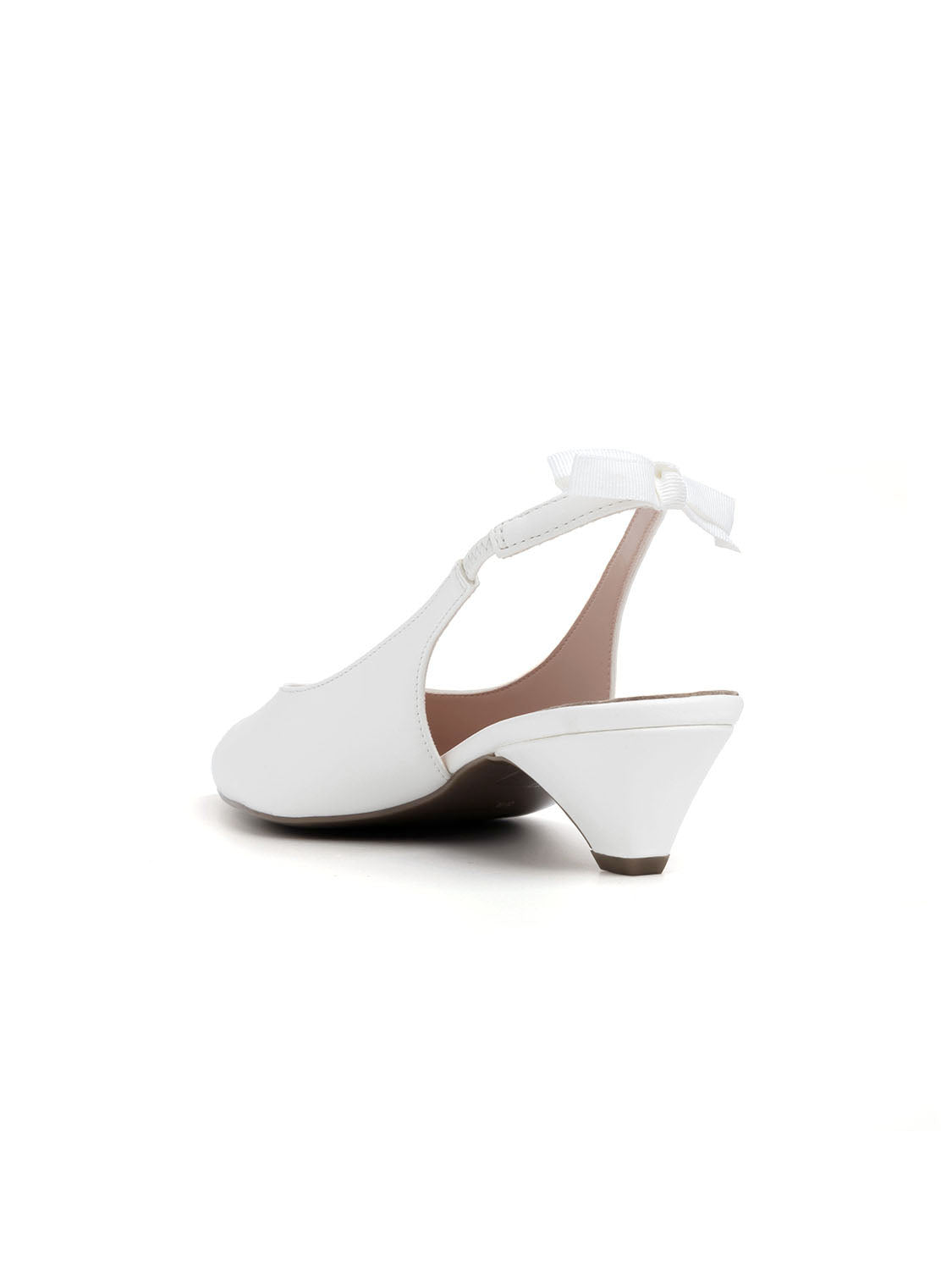 Slingback with cone heel and bow on the strap - WHITE