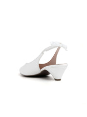Slingback with cone heel and bow on the strap - WHITE