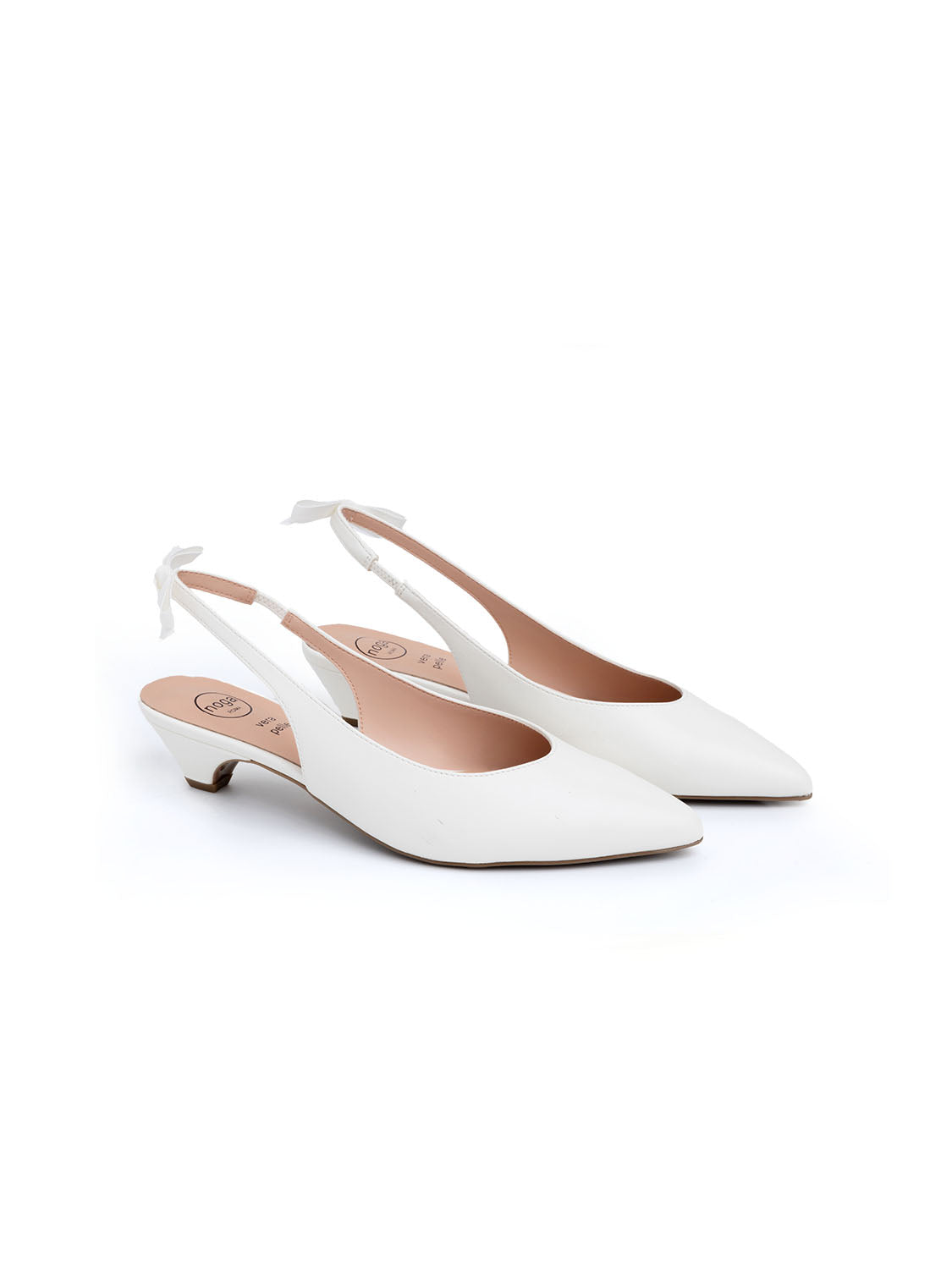 Slingback with cone heel and bow on the strap - WHITE