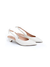 Slingback with cone heel and bow on the strap - WHITE