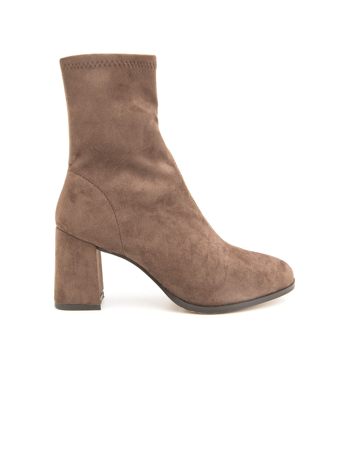 Tronchetto con tacco a blocco sock style in simil camoscio - KHAKI
