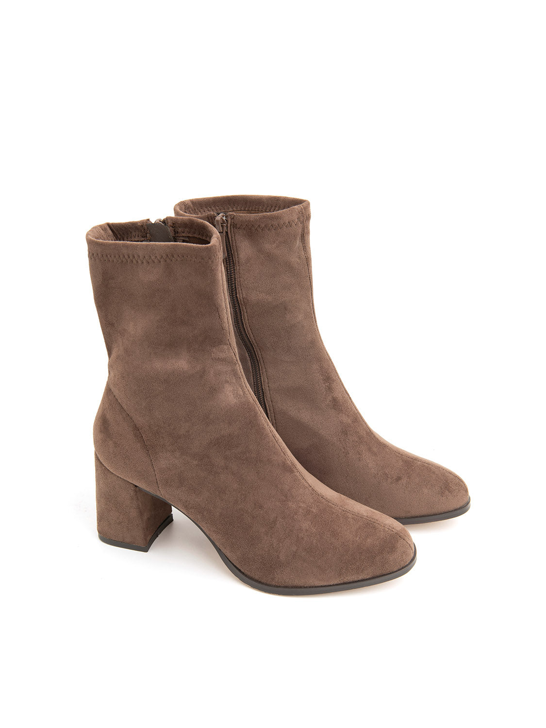 Tronchetto con tacco a blocco sock style in simil camoscio - KHAKI