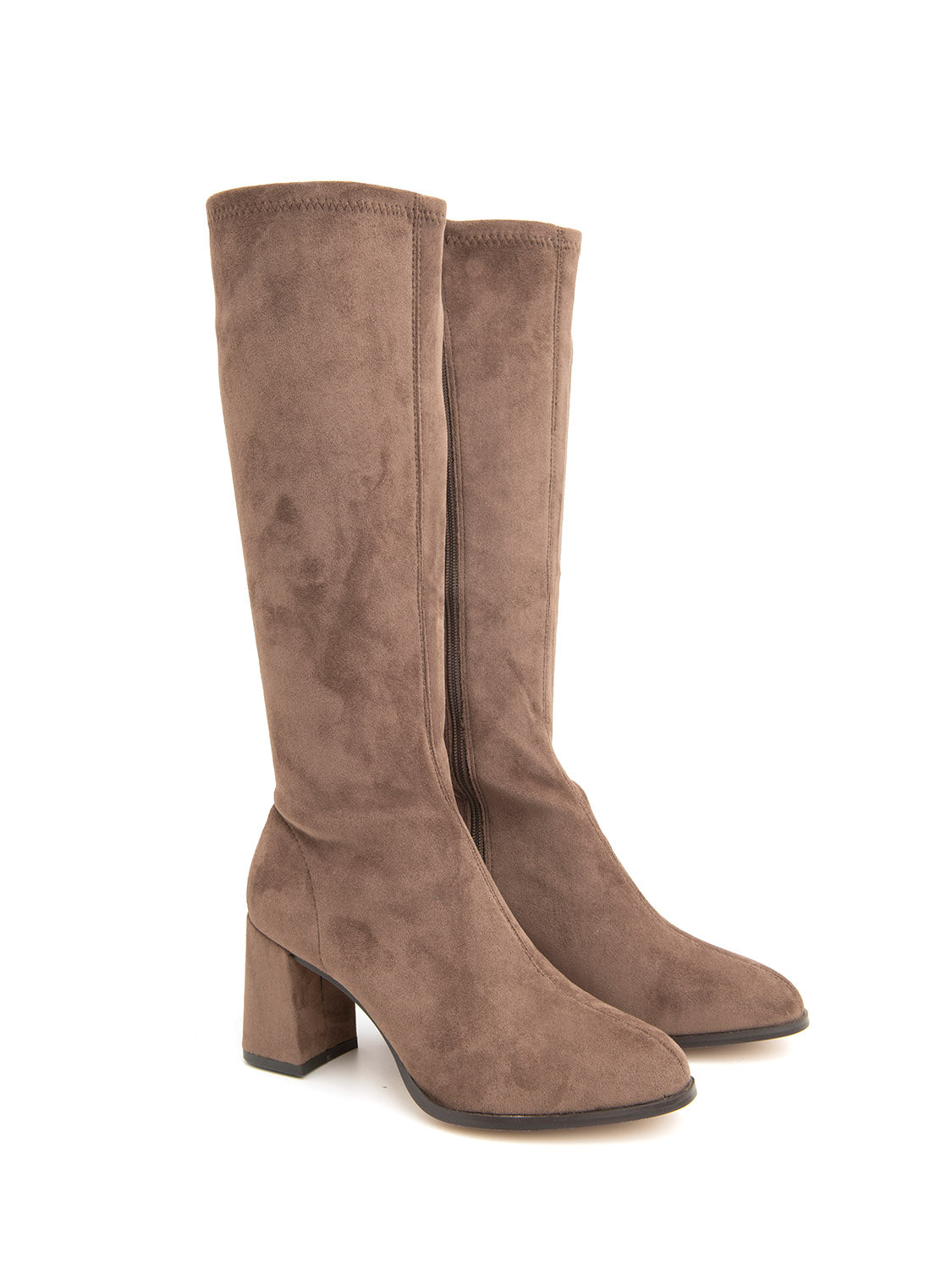 Stivale con tacco scultoreo sock style in simil camoscio - KHAKI