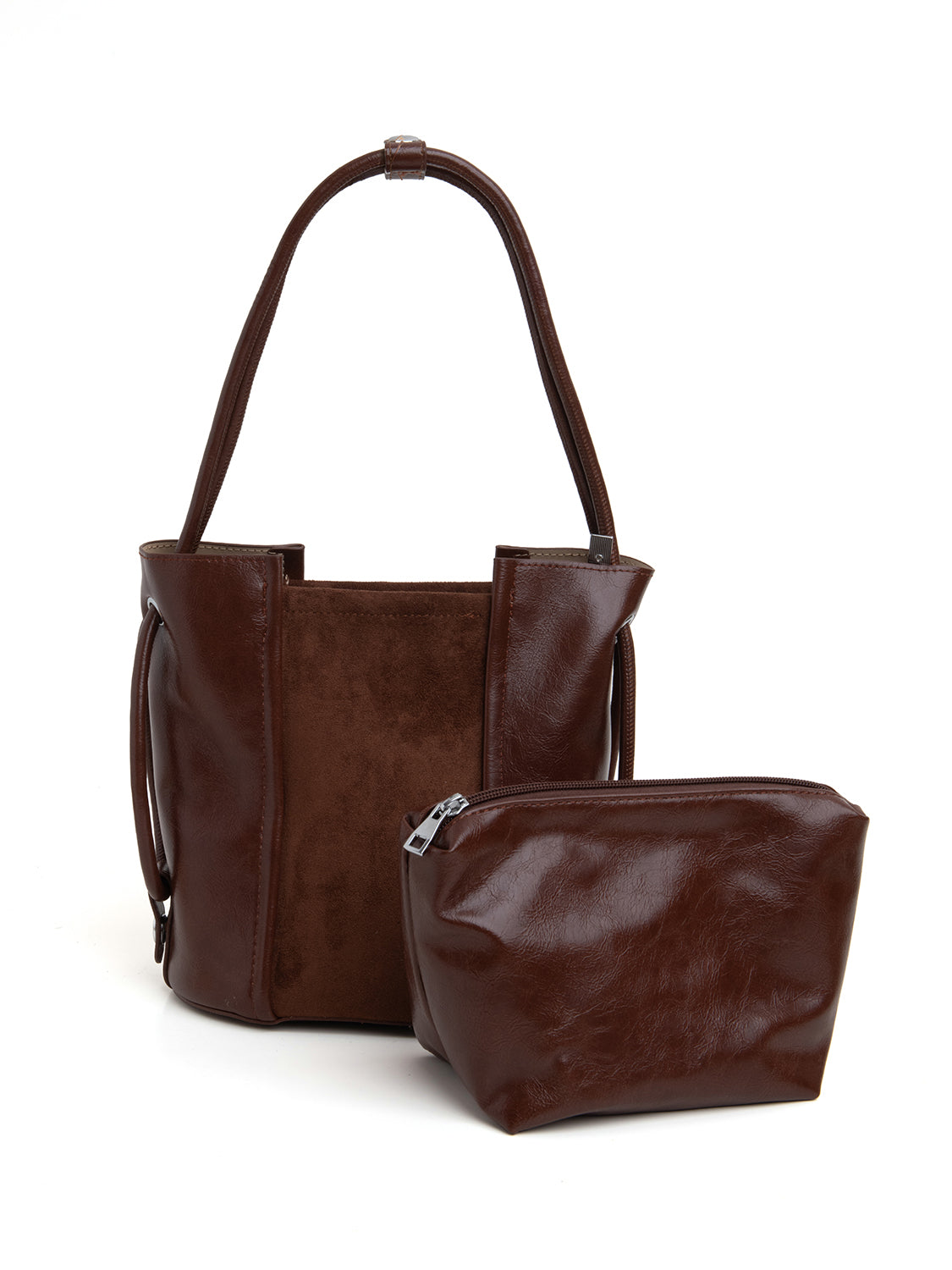Borsa bucket bi-texture - MARRONE