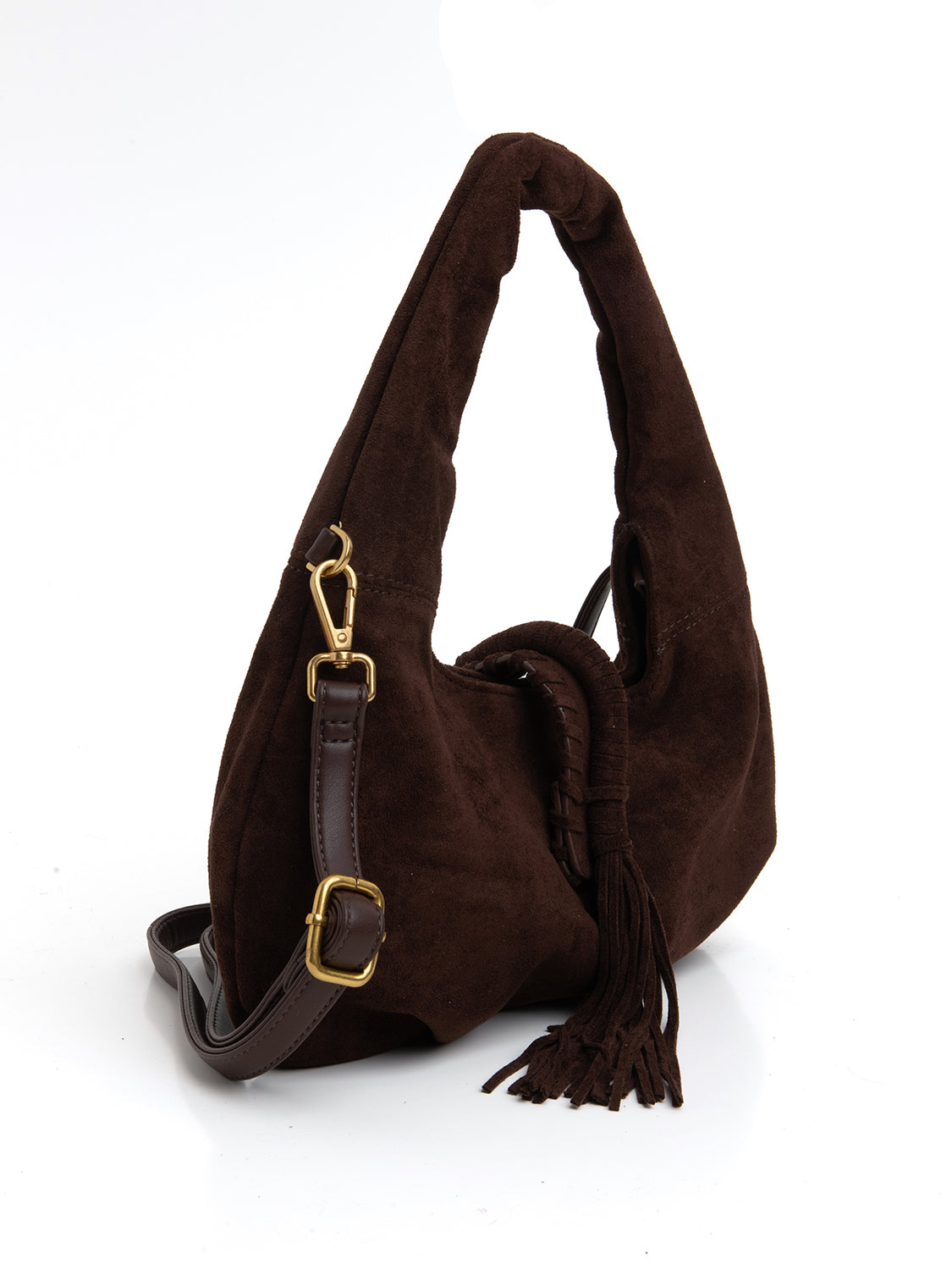 Borsa suede a mezzaluna - CIOCCOLATO