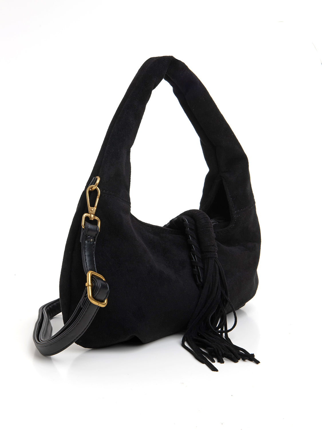 Borsa suede a mezzaluna - NERO