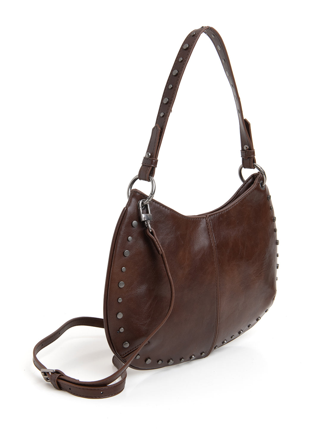 Borsa mezzaluna con borchie - COFFEE