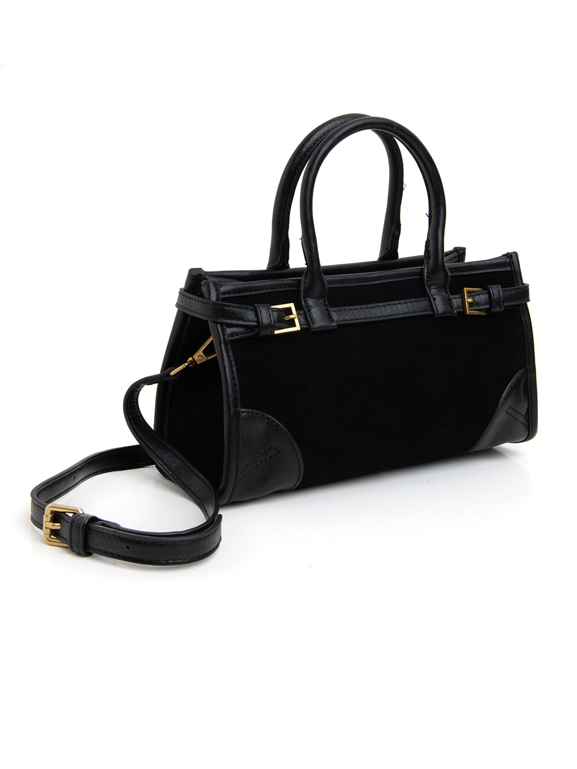 Borsa satchel bi-texture - NERO