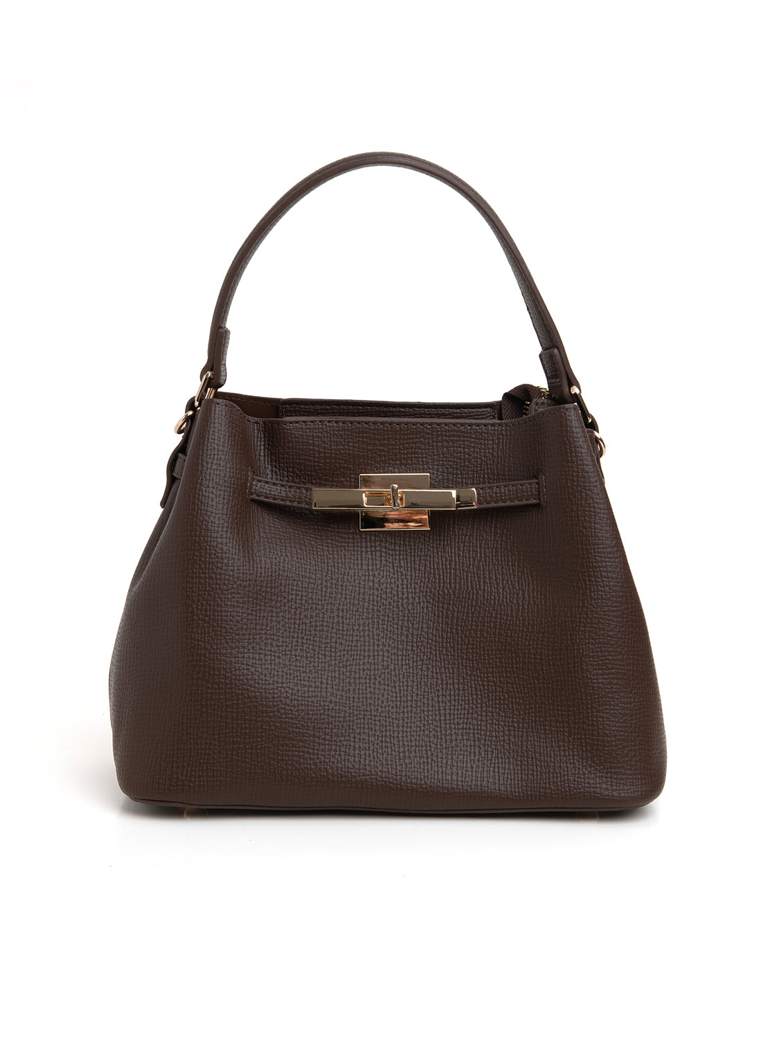 Borsa trapezoide con chiusura gold - MARRONE