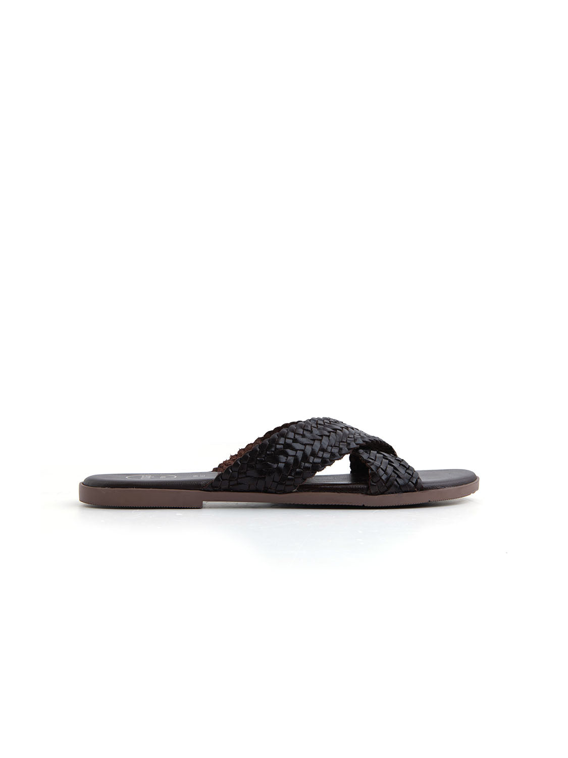 Ciabatta Flat "Woven Cross" in Vera Pelle - MARRONE