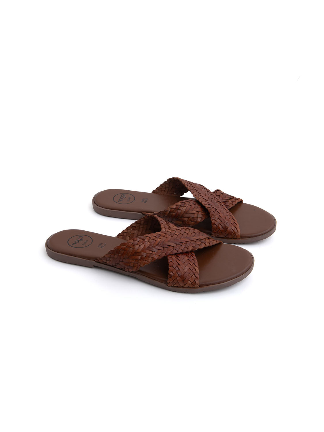 Ciabatta Flat "Woven Cross" in Vera Pelle - CUOIO