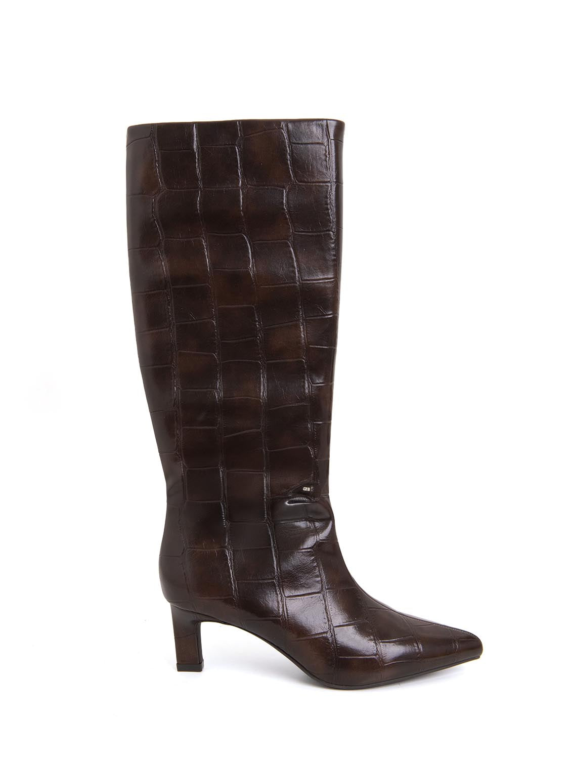 Stivale maxi-cocco con tacco kitten - MARRONE