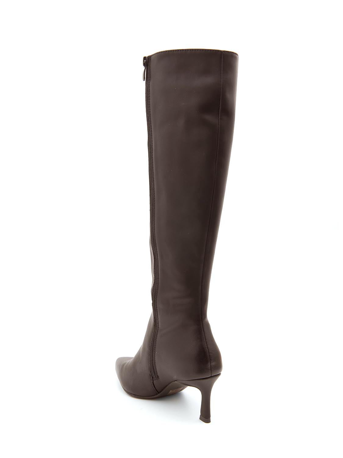 Stivale tubolare in vera pelle con tacco kitten - MARRONE
