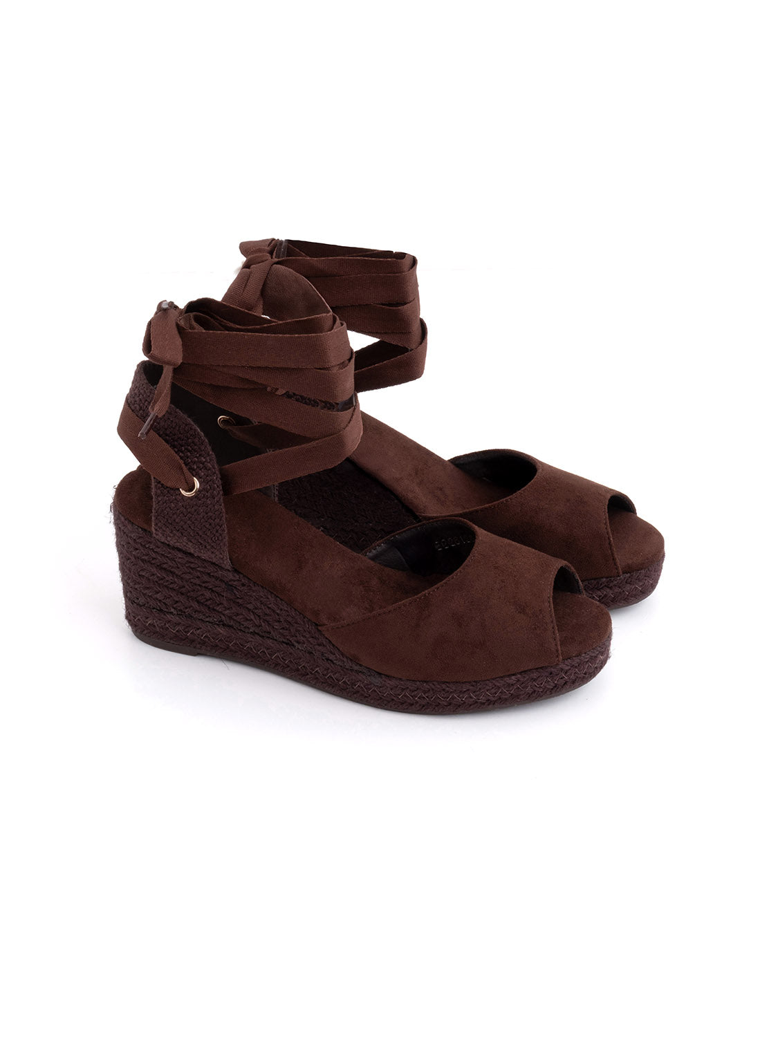Espadrillas in simil camoscio con lacci - MARRONE