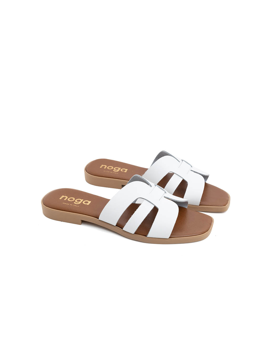 Ciabatta slide con fasce incrociate in vera pelle - BIANCO