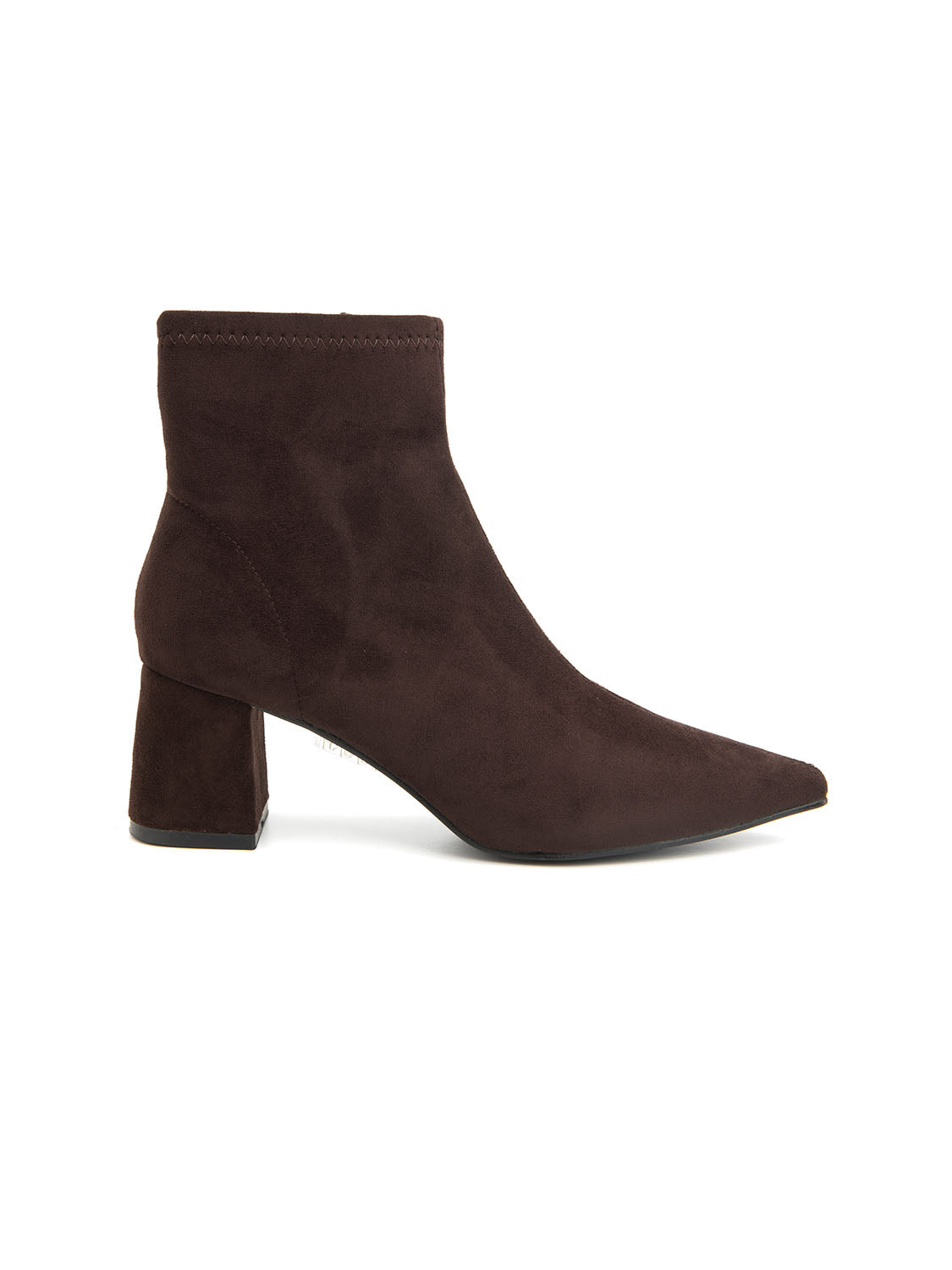 Tronchetto sock style con tacco largo in simil camoscio - MARRONE