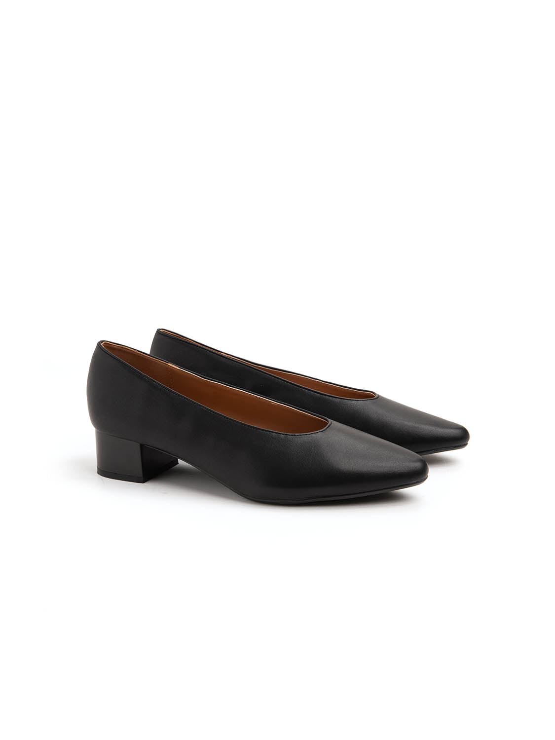 Ballerina con scollo a cuore e tacco 5 cm - NERO