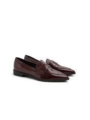 Mocassino slim a punta con fascia penny - BORDEAUX