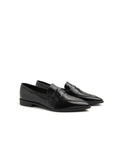 Mocassino slim a punta con fascia penny - NERO