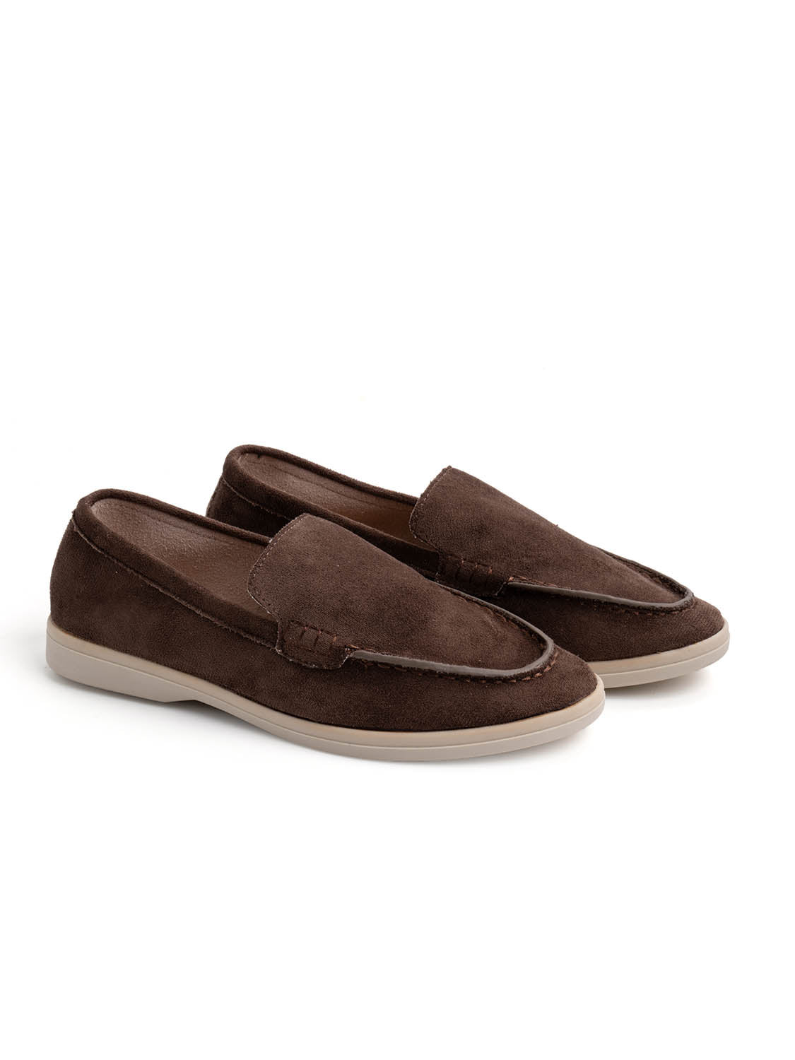 Suede flat loafers - BROWN