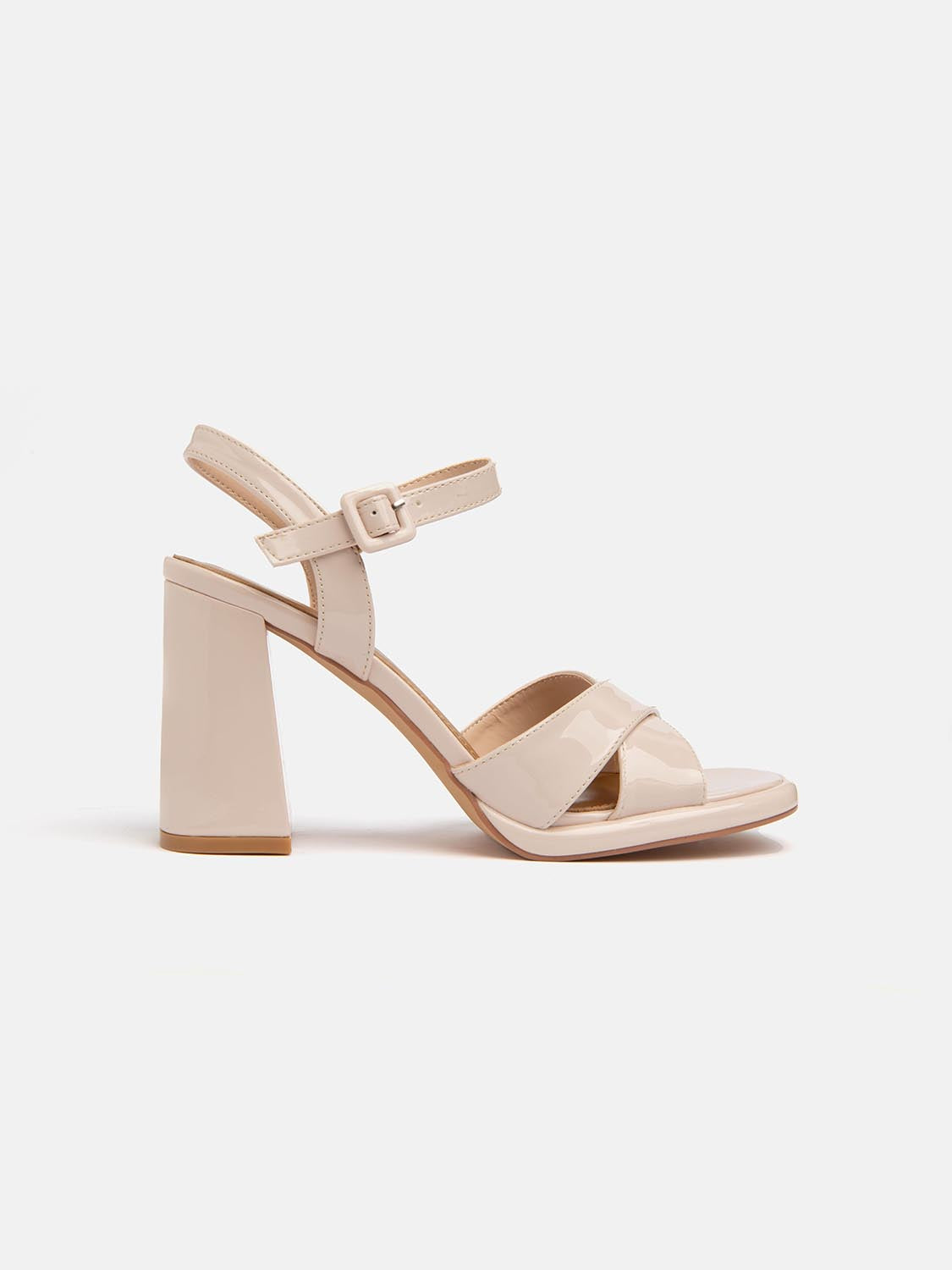 Decolletè con fascette incrociate e tacco ampio - BEIGE