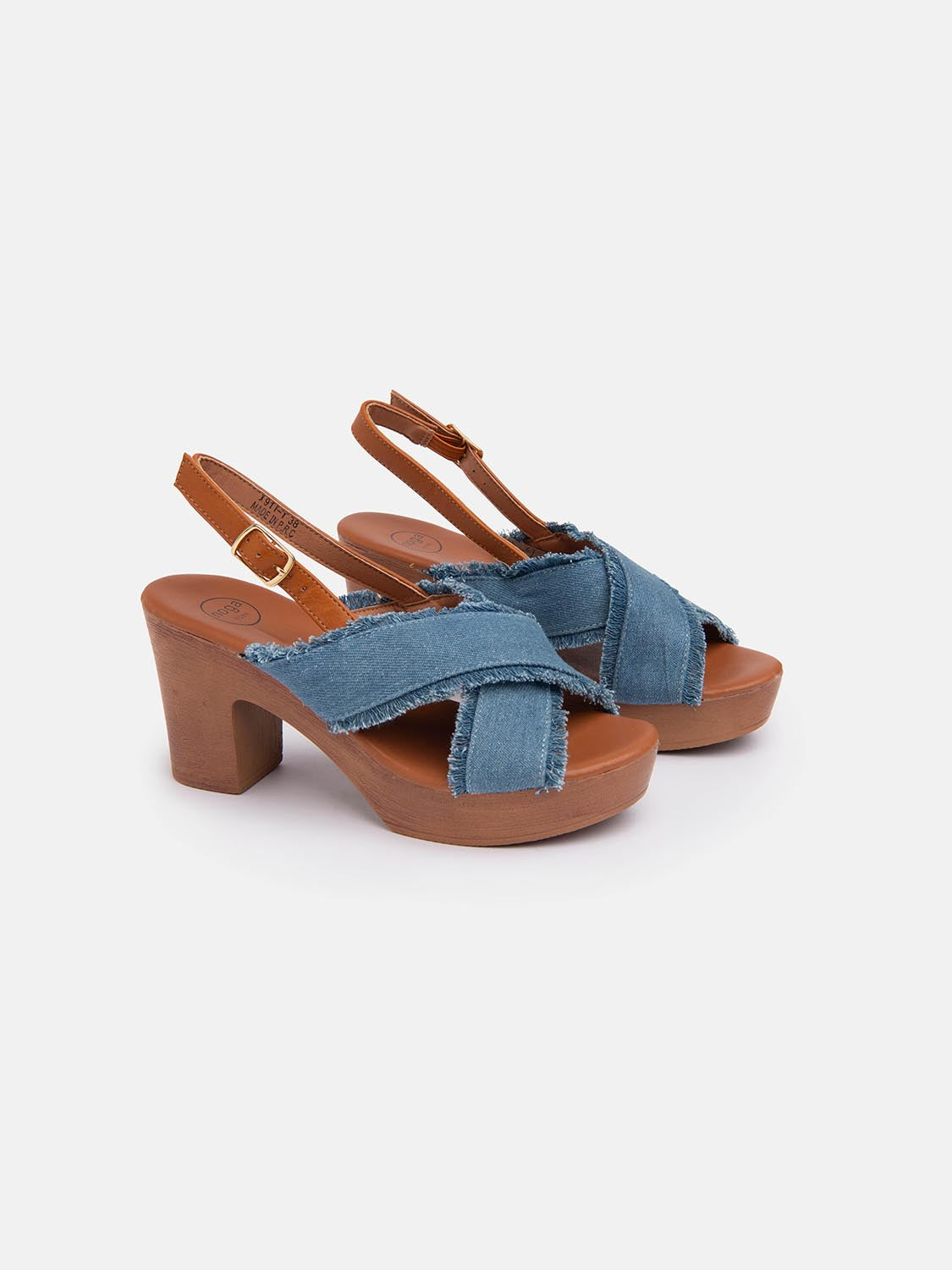 Zoccolo con fascia in jeans incrociata - AZZURRO