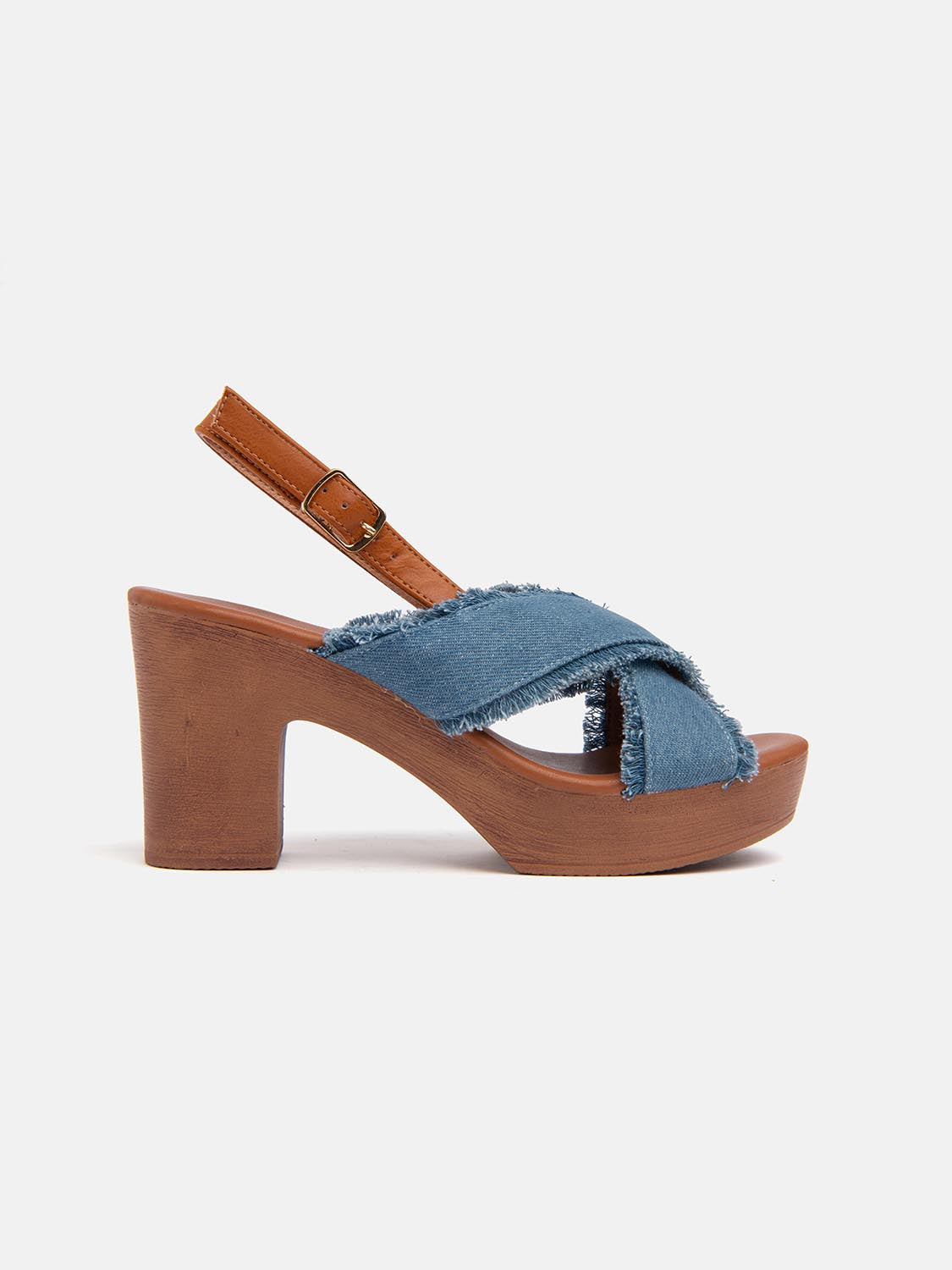 Zoccolo con fascia in jeans incrociata - AZZURRO