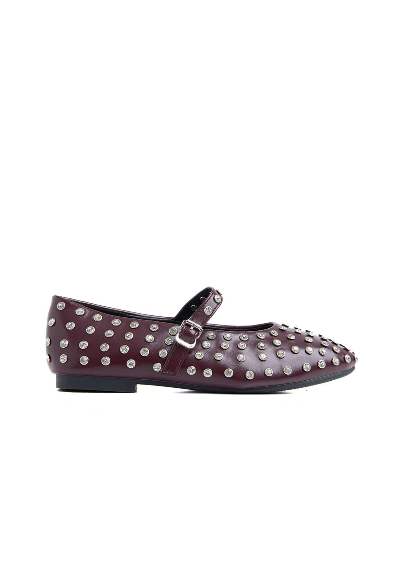 Ballerina with strap and rhinestone studs - BORDEAUX