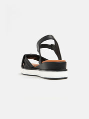 Low wedge sandal with crossed straps - BLACK