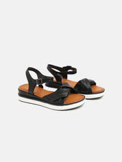 Low wedge sandal with crossed straps - BLACK