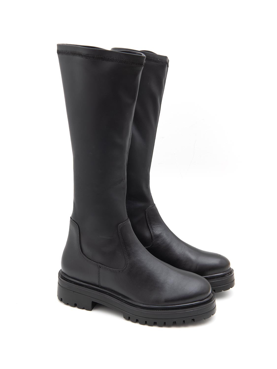 Stivale in vera pelle con gambale elasticizzato - NERO
