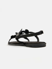 Jewel sandal with floral motif - BLACK