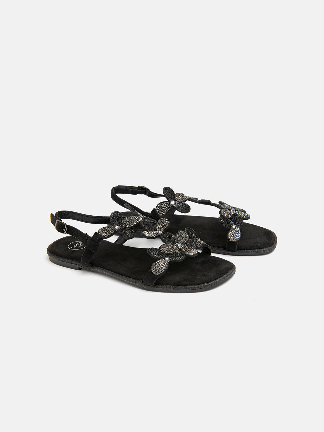 Jewel sandal with floral motif - BLACK