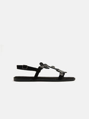 Jewel sandal with floral motif - BLACK