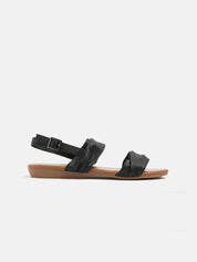 Low sandal with wide bands and strap - BLACK