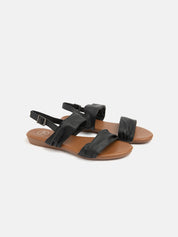 Low sandal with wide bands and strap - BLACK