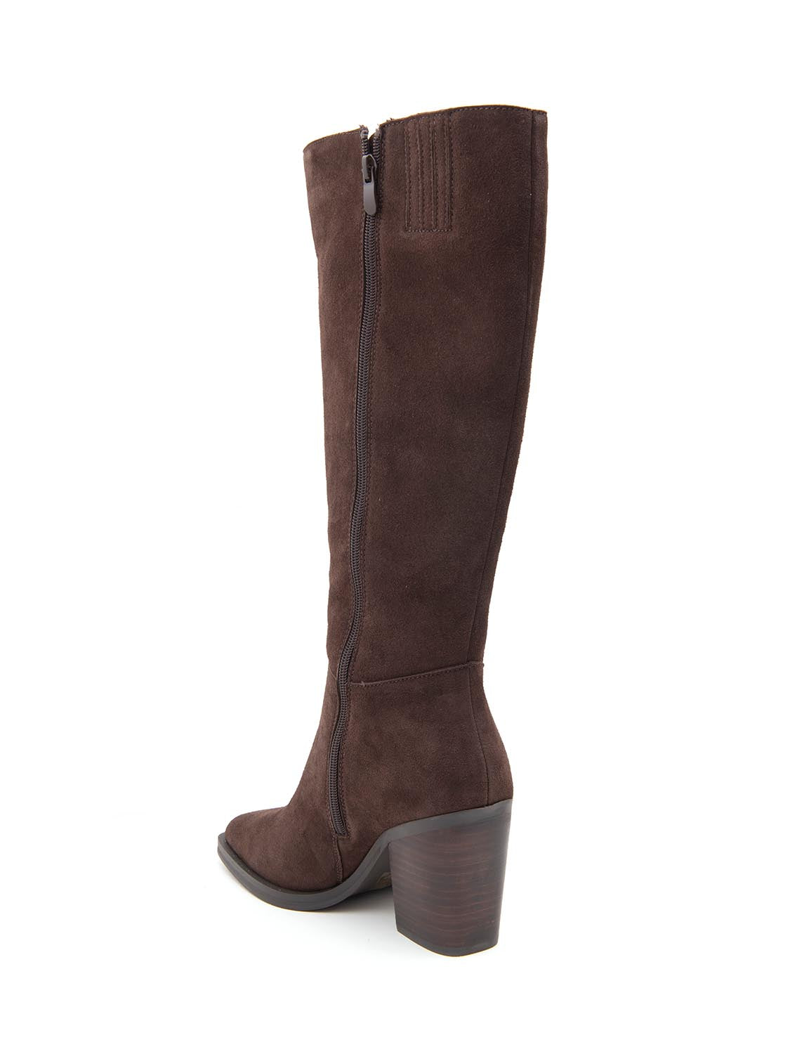 Stivale con tacco quadrato in vera pelle - MARRONE SUEDE