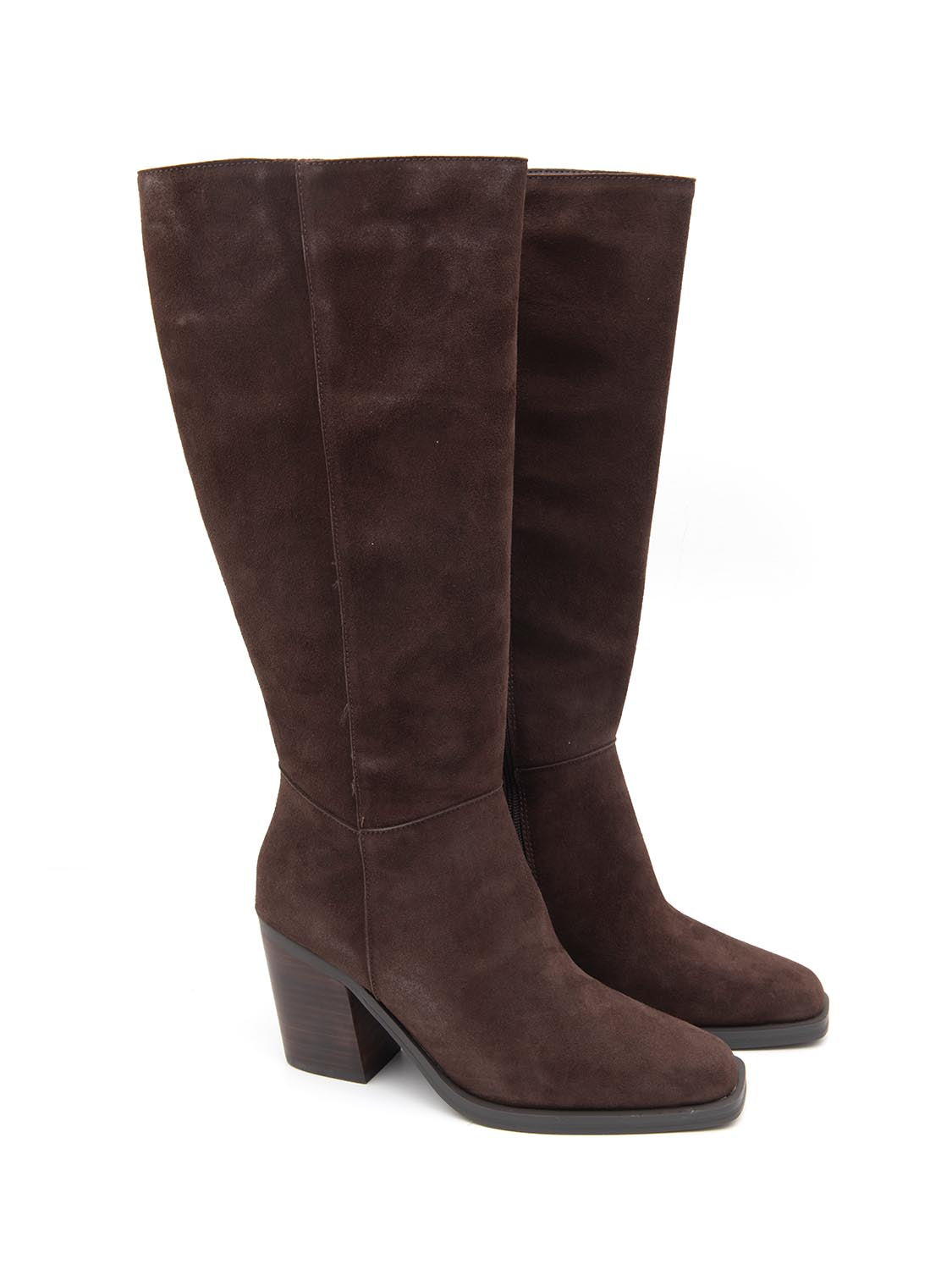 Stivale con tacco quadrato in vera pelle - MARRONE SUEDE