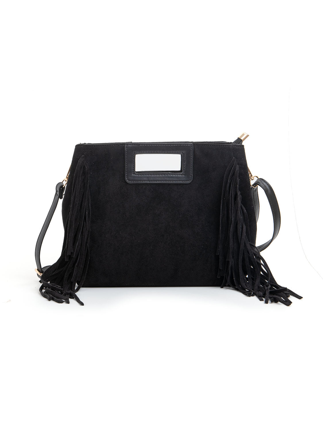 Borsa a mano con frange - NERO