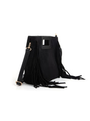 Borsa a mano con frange - NERO