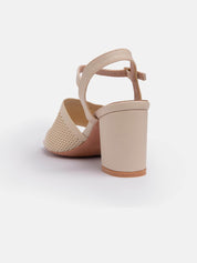 Sandal with wide heel and perforated band - BEIGE