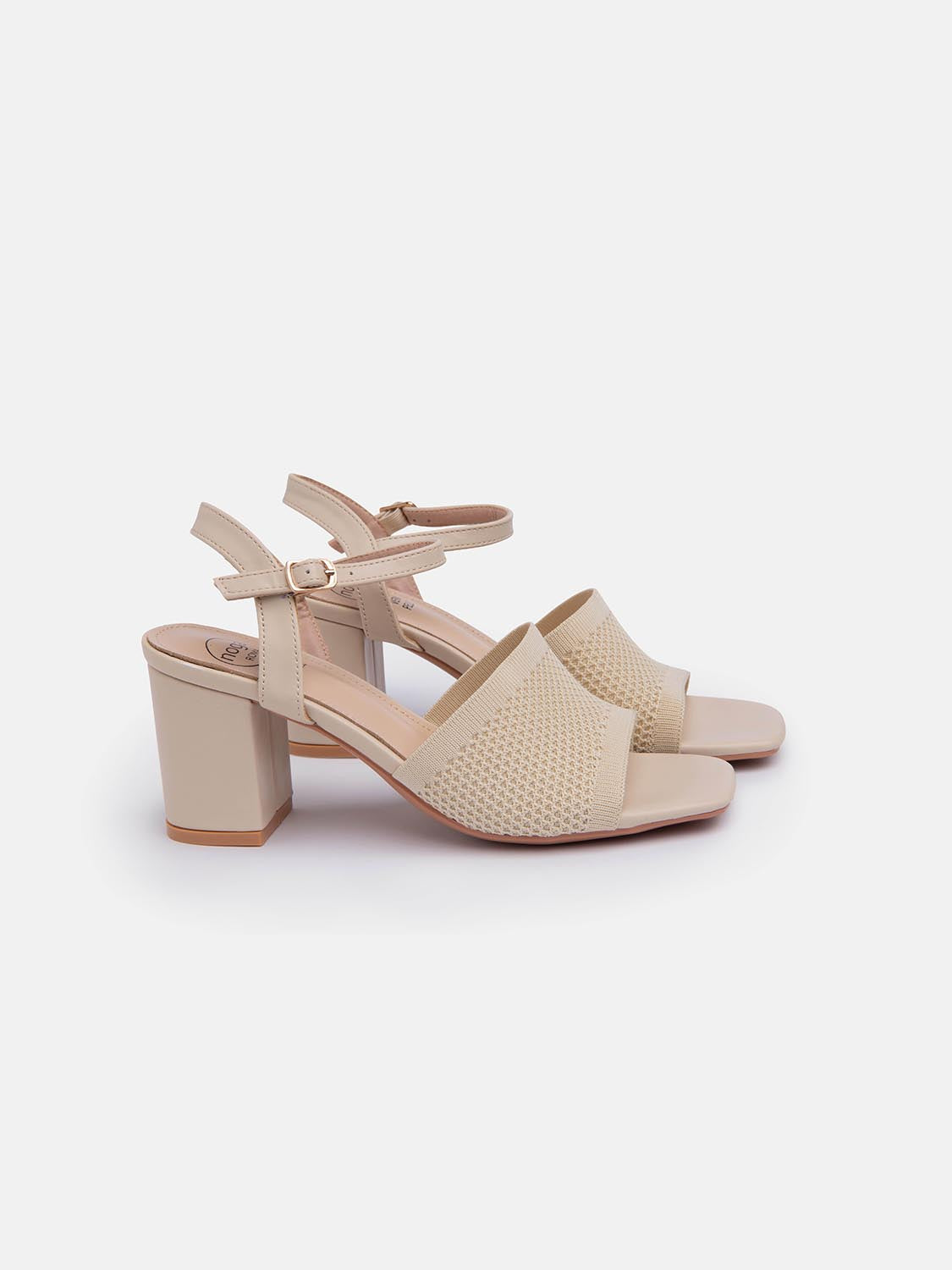 Sandal with wide heel and perforated band - BEIGE