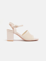 Sandal with wide heel and perforated band - BEIGE