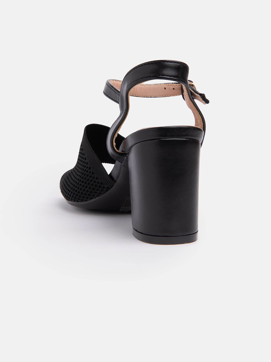 Sandal with wide heel and perforated band - BLACK