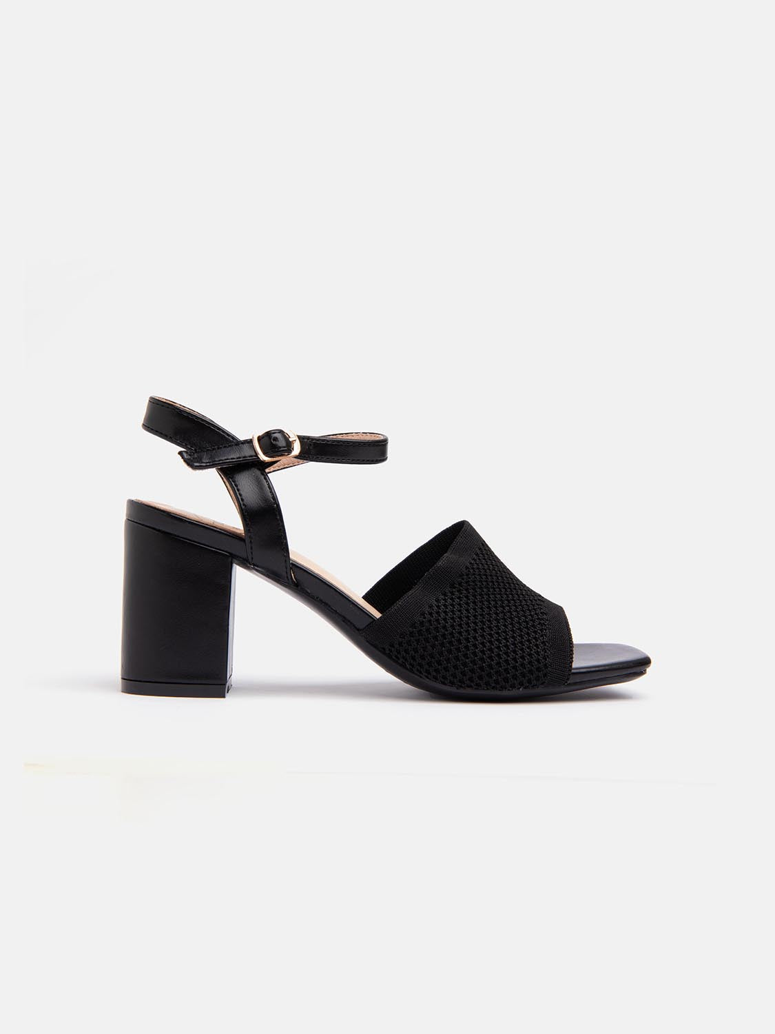 Sandal with wide heel and perforated band - BLACK