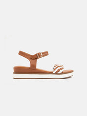 Sandal with two-tone braided band and strap - CAMEL