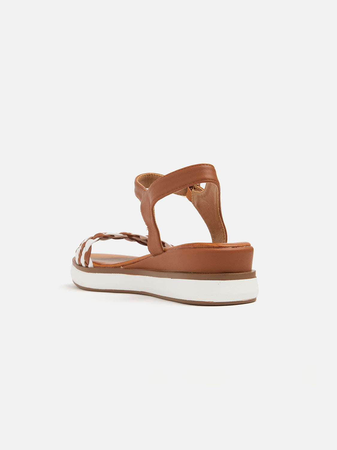 Sandal with two-tone braided band and strap - CAMEL